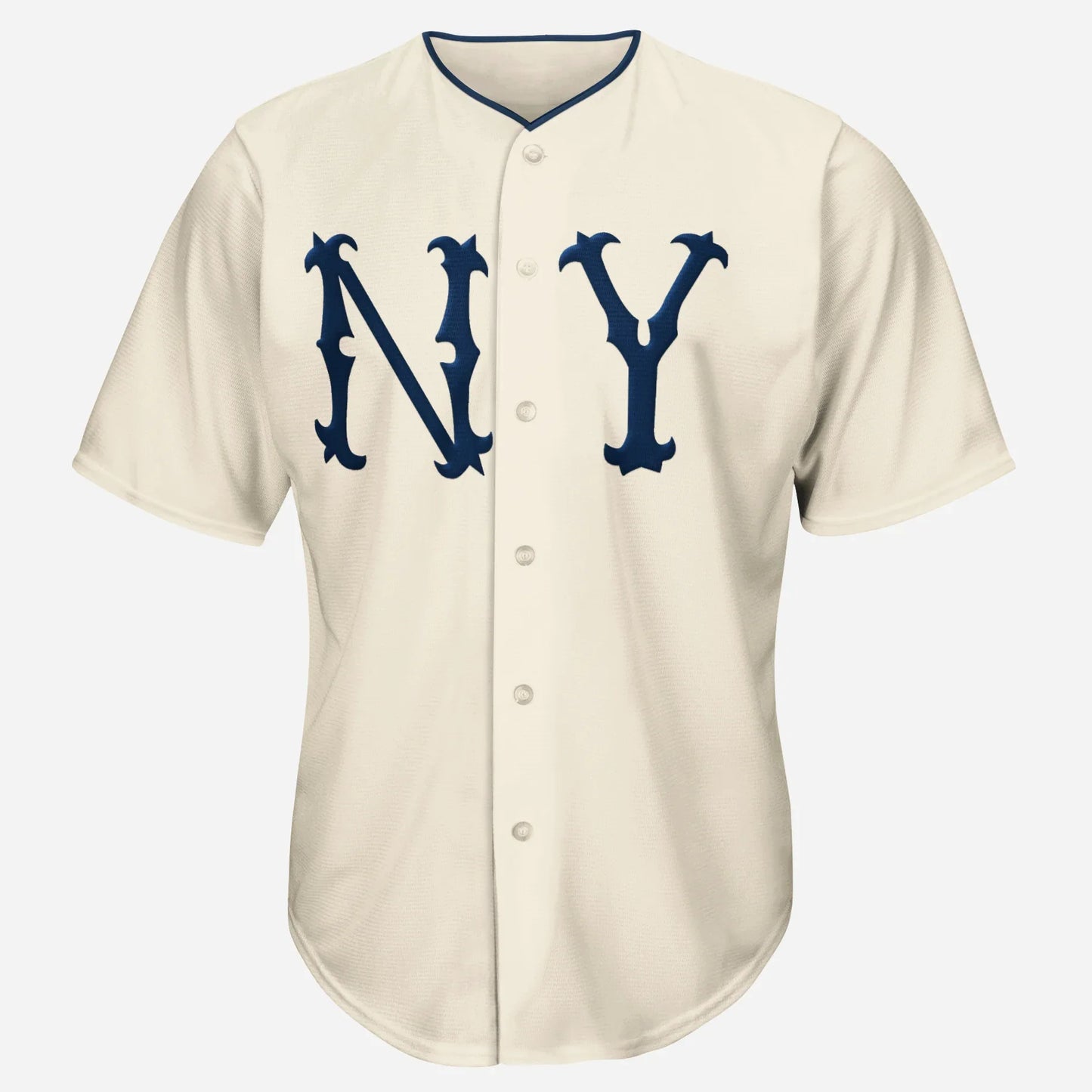 New York Highlanders jersey white with large navy NY on chest. Navy trim on neck. Royal Retros