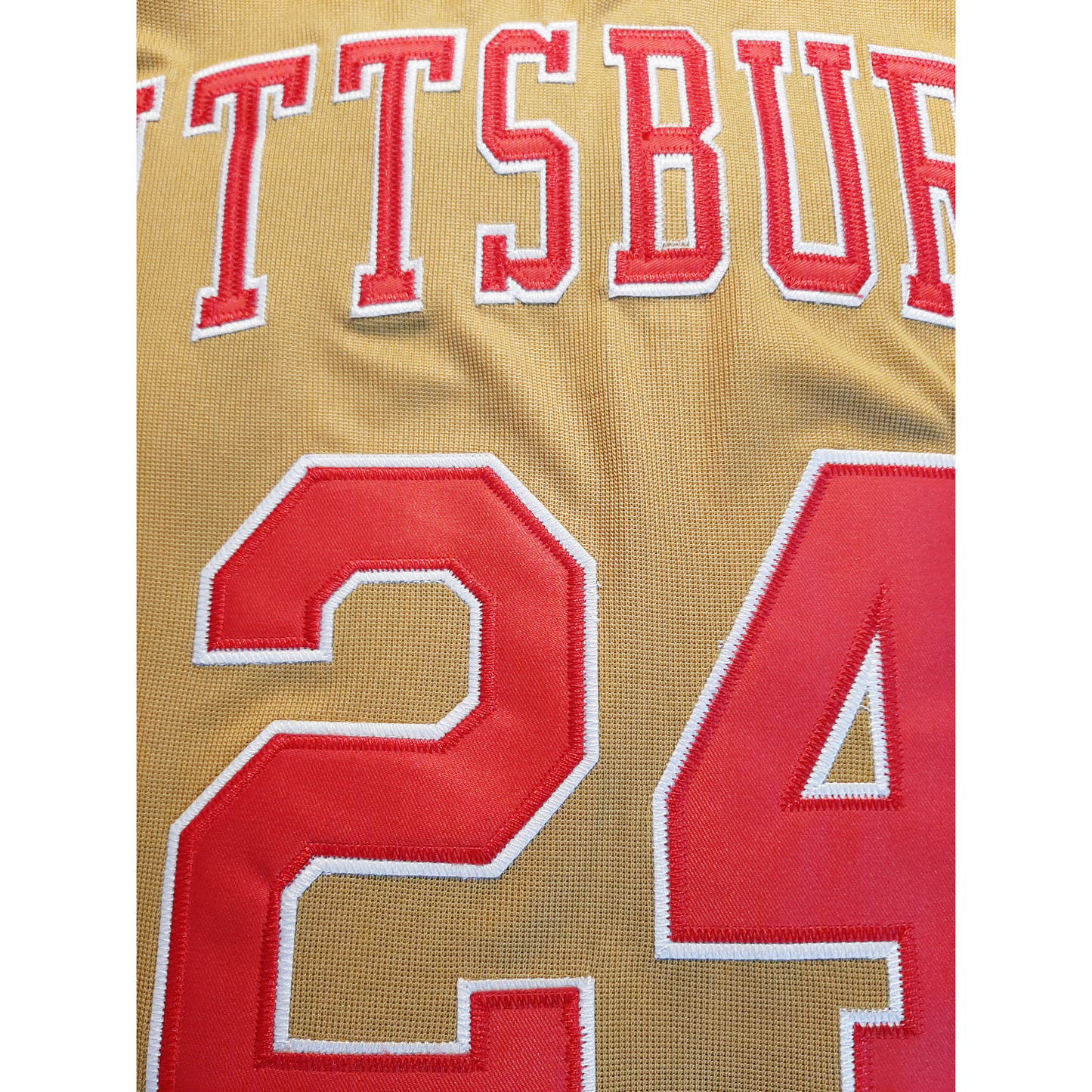Gold Pittsburgh Condors Jersey featuring red lettering and number 24, celebrating ABA history