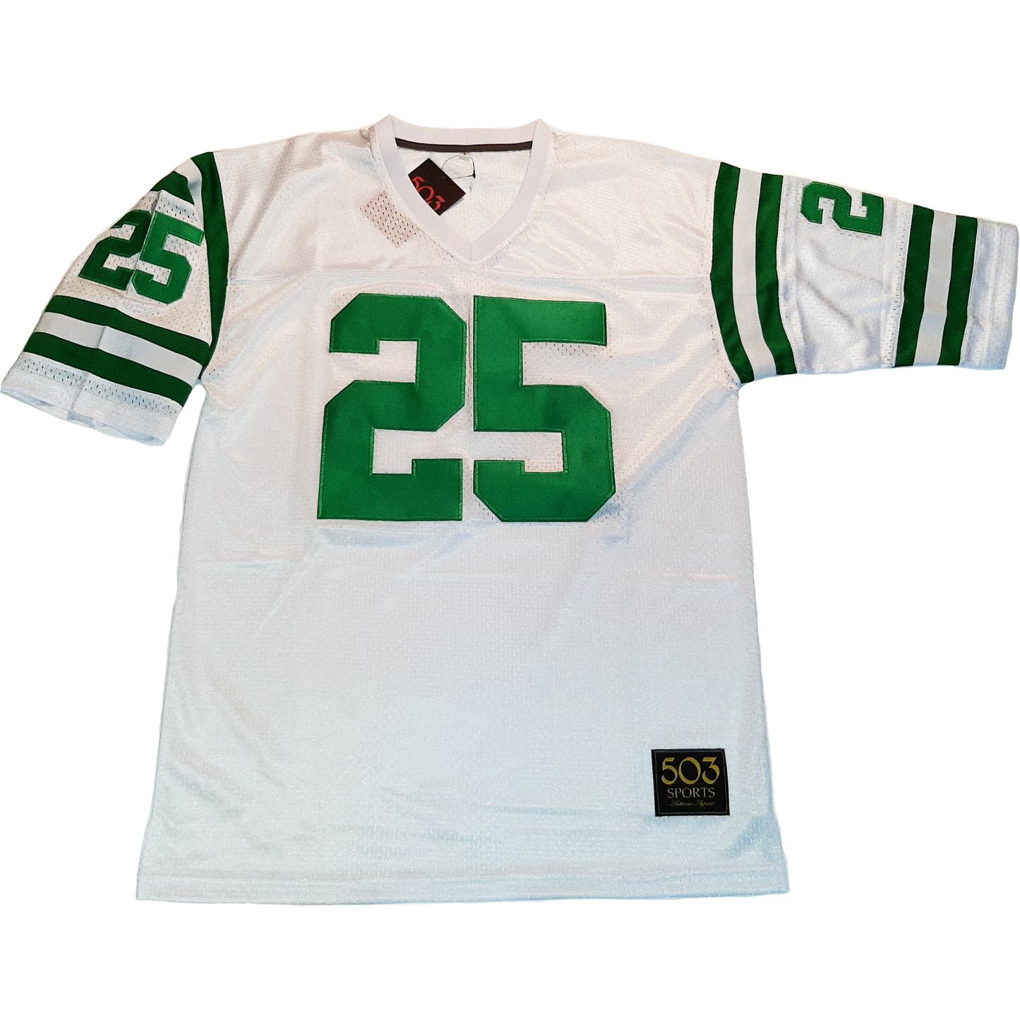 Pottstown Firebirds Jersey white with green trim and numbers #25 Royal Retros