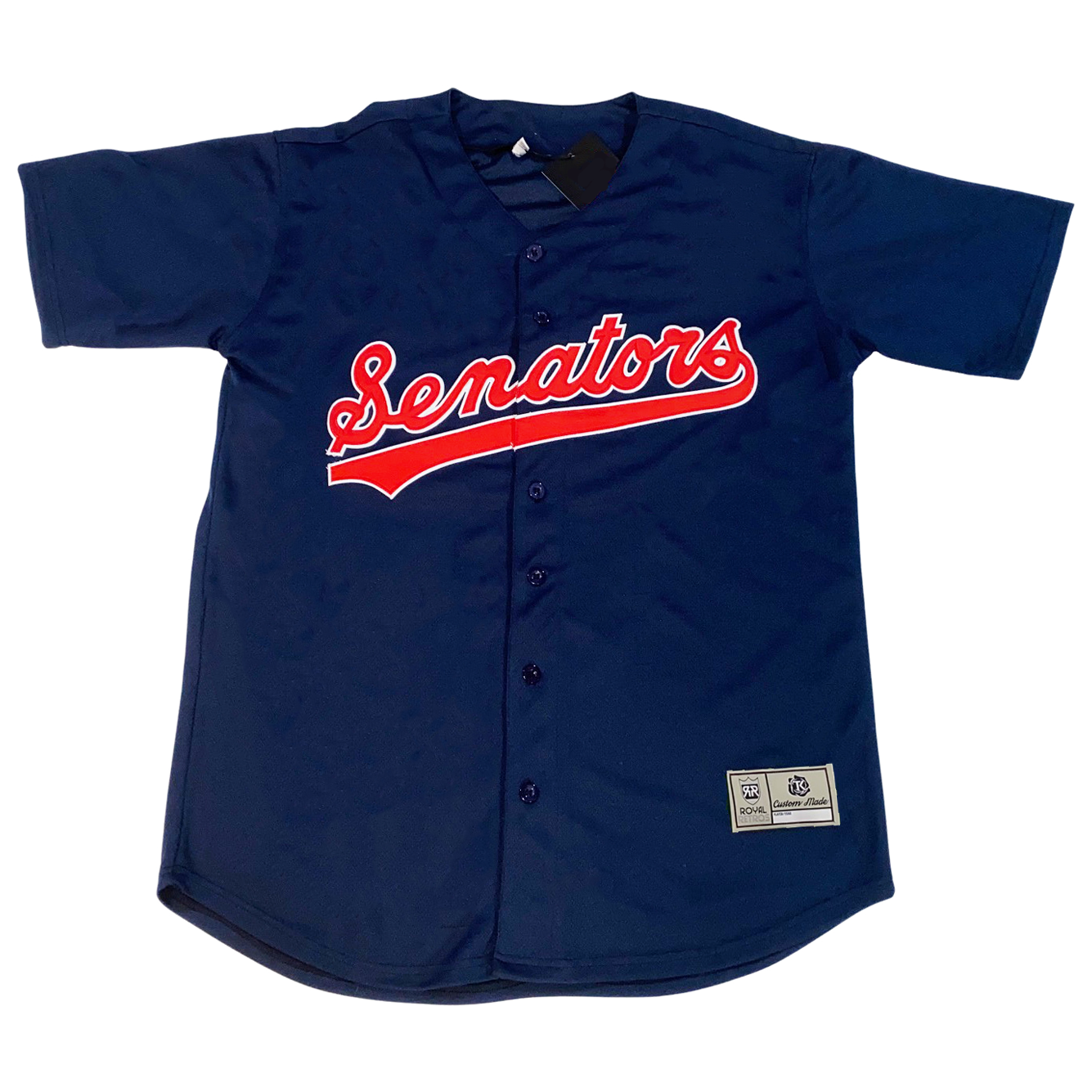 Senators Remix Jersey navy with red Senators script with white trim Royal Retros