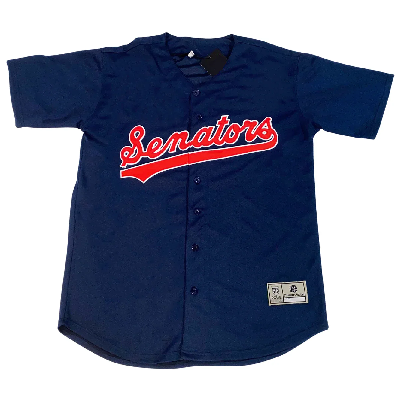 Senators Remix Jersey navy with red Senators script with white trim Royal Retros