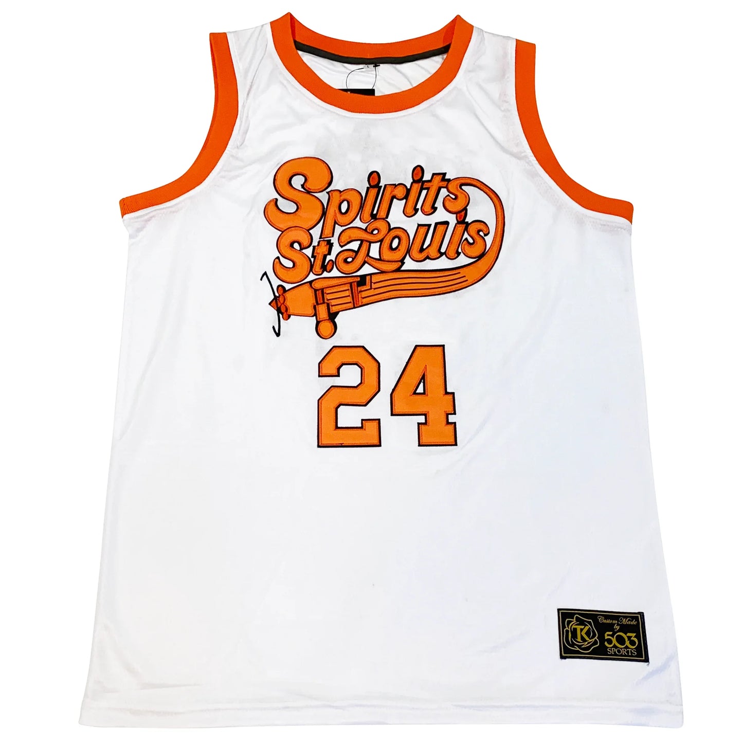 White Spirits of St Louis Jersey with orange trim, a stylish custom jersey for fans
