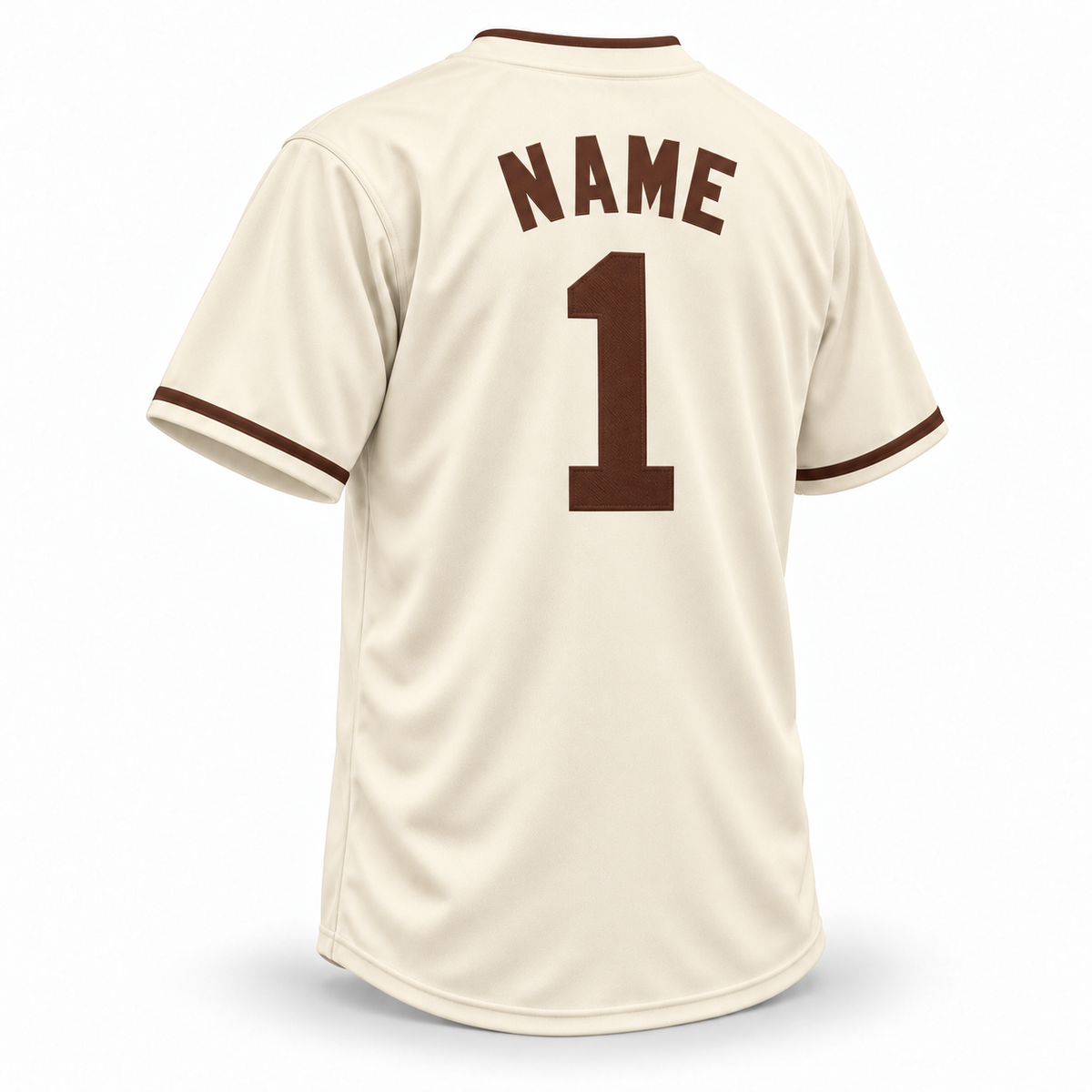 1914 St. Louis Browns cream baseball jersey back with brown block NAME above number 1 and brown collar and cuff trim.