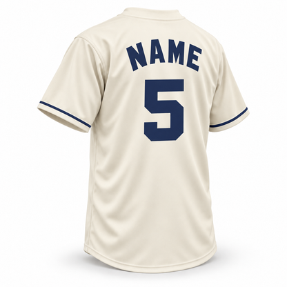 1921 Kansas City Monarchs NLB jersey cream back mockup with solid navy block NAME and number 5 without outlines and single navy cuff stripes