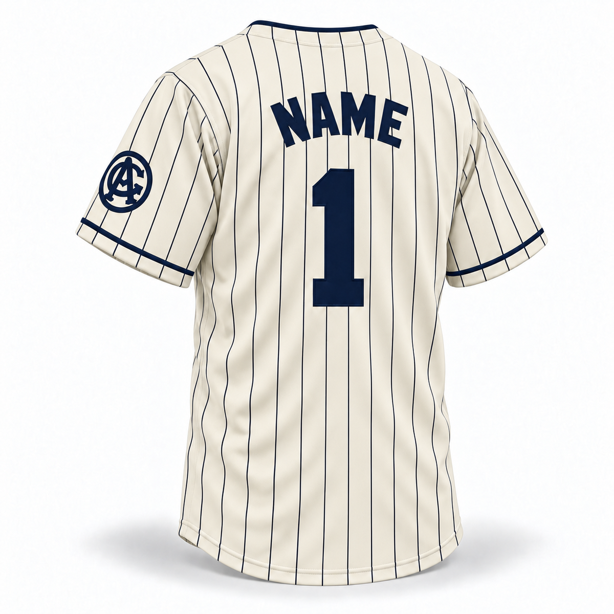 1927 Chicago American Giants NLB jersey cream back mockup with navy pinstripes and solid navy NAME and block number 1