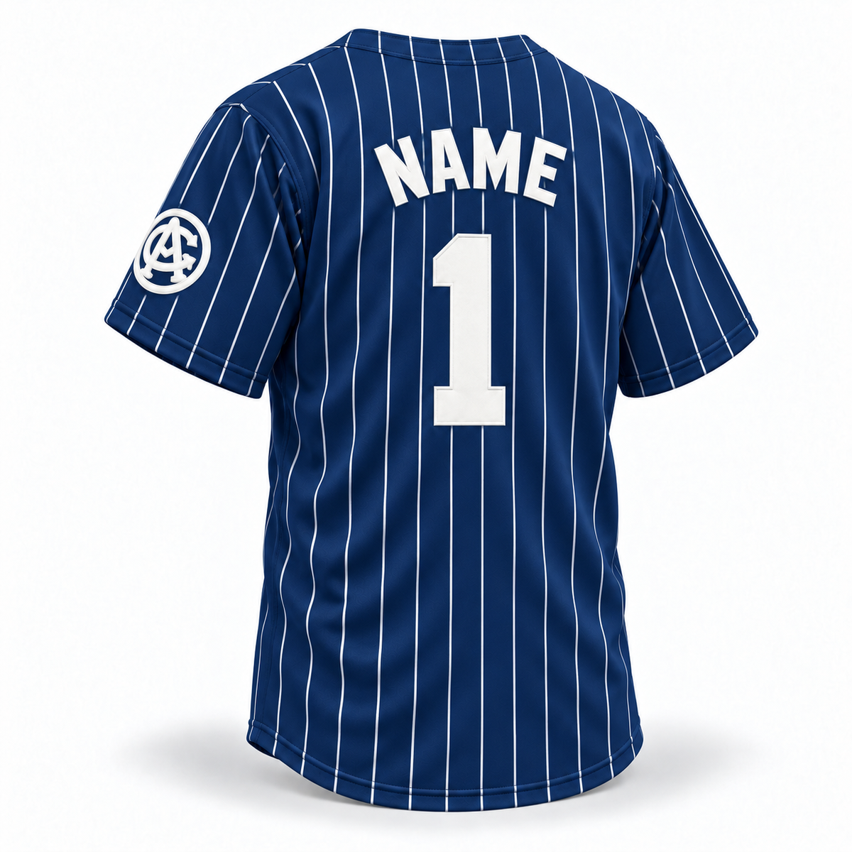 1927 Chicago American Giants NLB jersey navy back mockup with white pinstripes and solid white NAME and block number 1