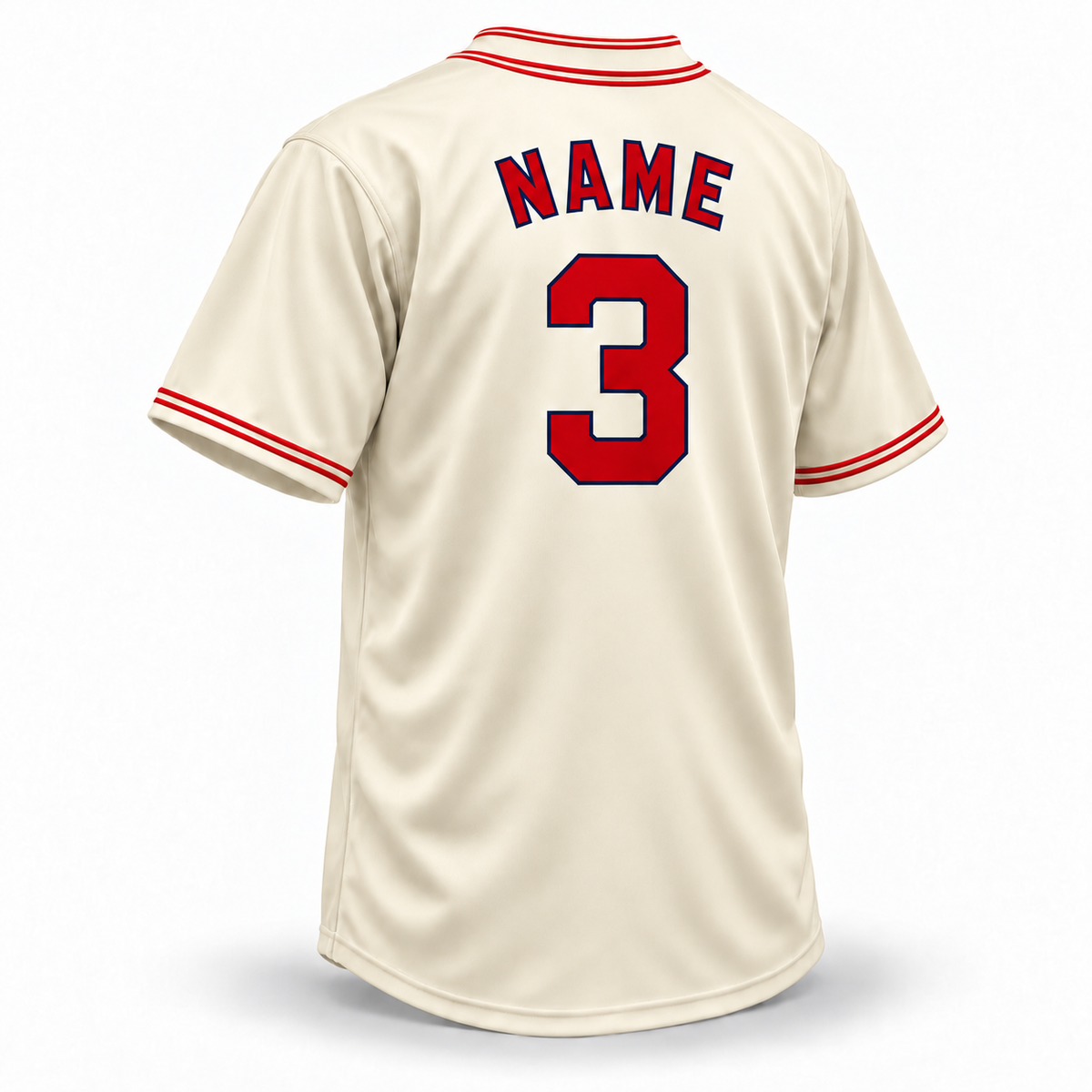 1939 Newark Eagles cream jersey back with red block NAME and number 3 outlined in navy — Royal Retros