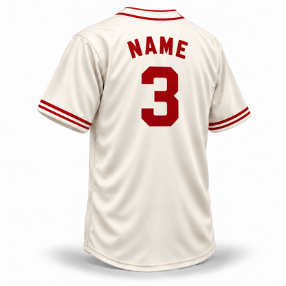 1944 Pittsburgh Crawfords NLB Jersey – cream back mockup with red NAME and block number 3, double red sleeve stripes and matching collar trim