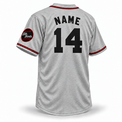 1949 Baltimore Elite Giants NLB jersey, gray wool fabric, black arched NAME and black number 14 without outlines, back view.
