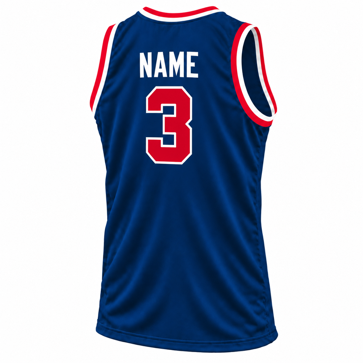 1949 Syracuse Nationals navy jersey back, white NAME, red number 3 with white outline
