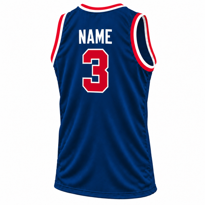 1949 Syracuse Nationals navy jersey back, white NAME, red number 3 with white outline