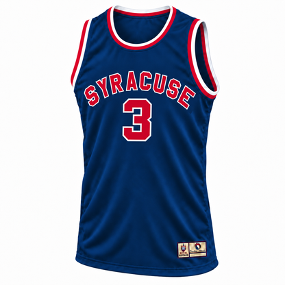 1949 Syracuse Nationals navy jersey front, SYRACUSE and number 3 in red with white outline