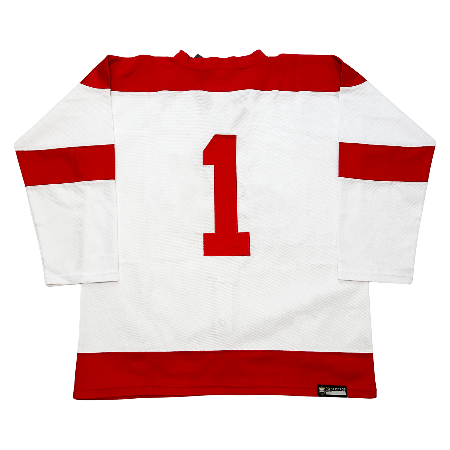 White 1950’s Johnstown Jets Jersey with red accents and number one design