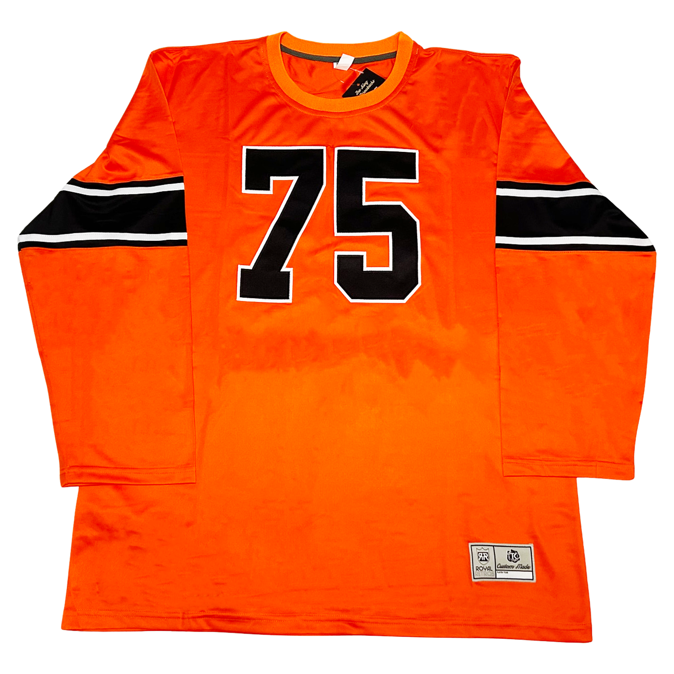 1954 BC Lions Jersey orange with black and white trim on sleeves black #75vwith white trim Royal Retros
