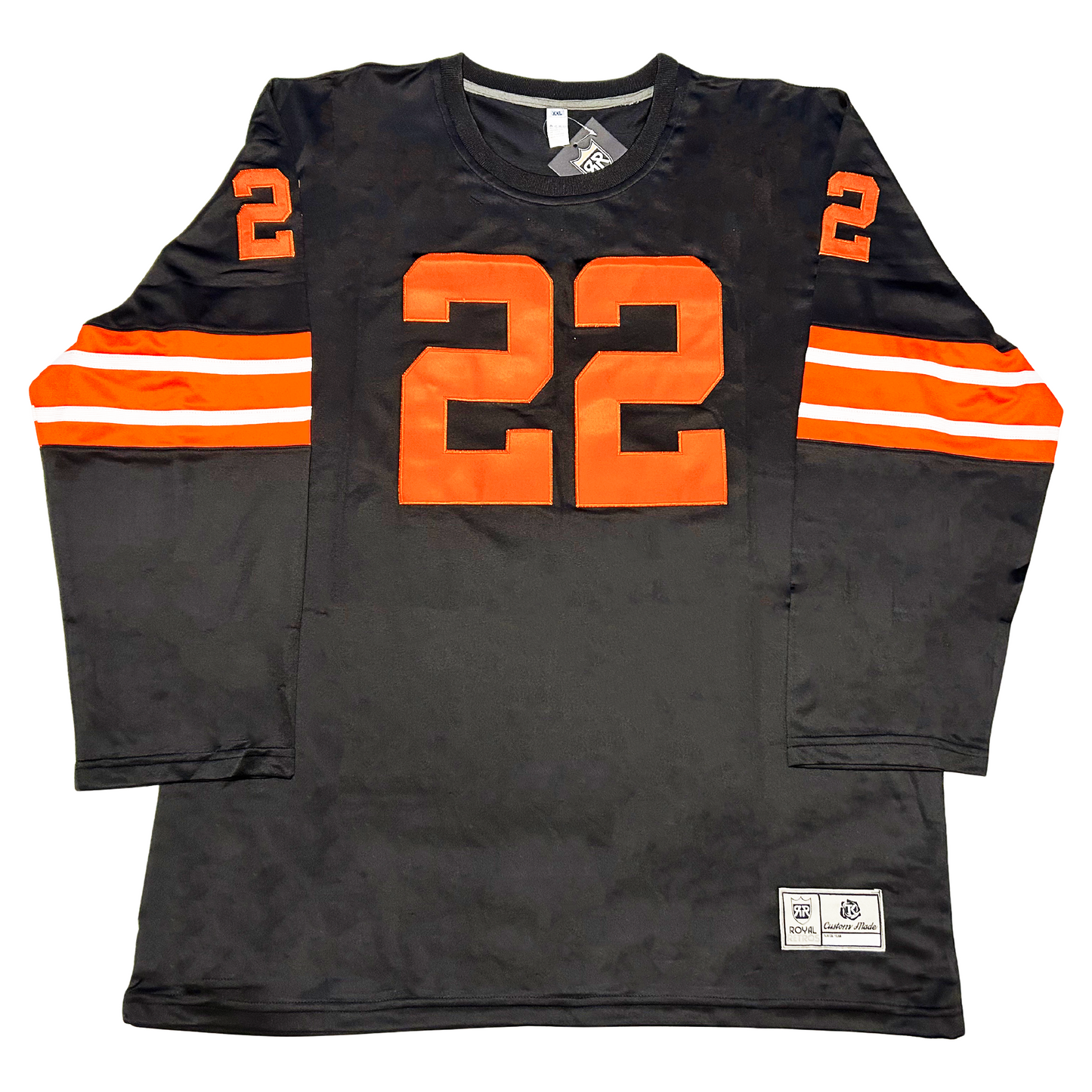 1963 BC Lions Jersey black with orange trim and orange #22 Royal Retros