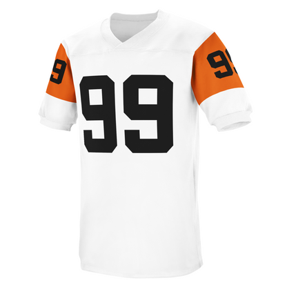 1964 BC Lions jersey white with orange sleeves black #99 on chest and sleeves Royal Retros