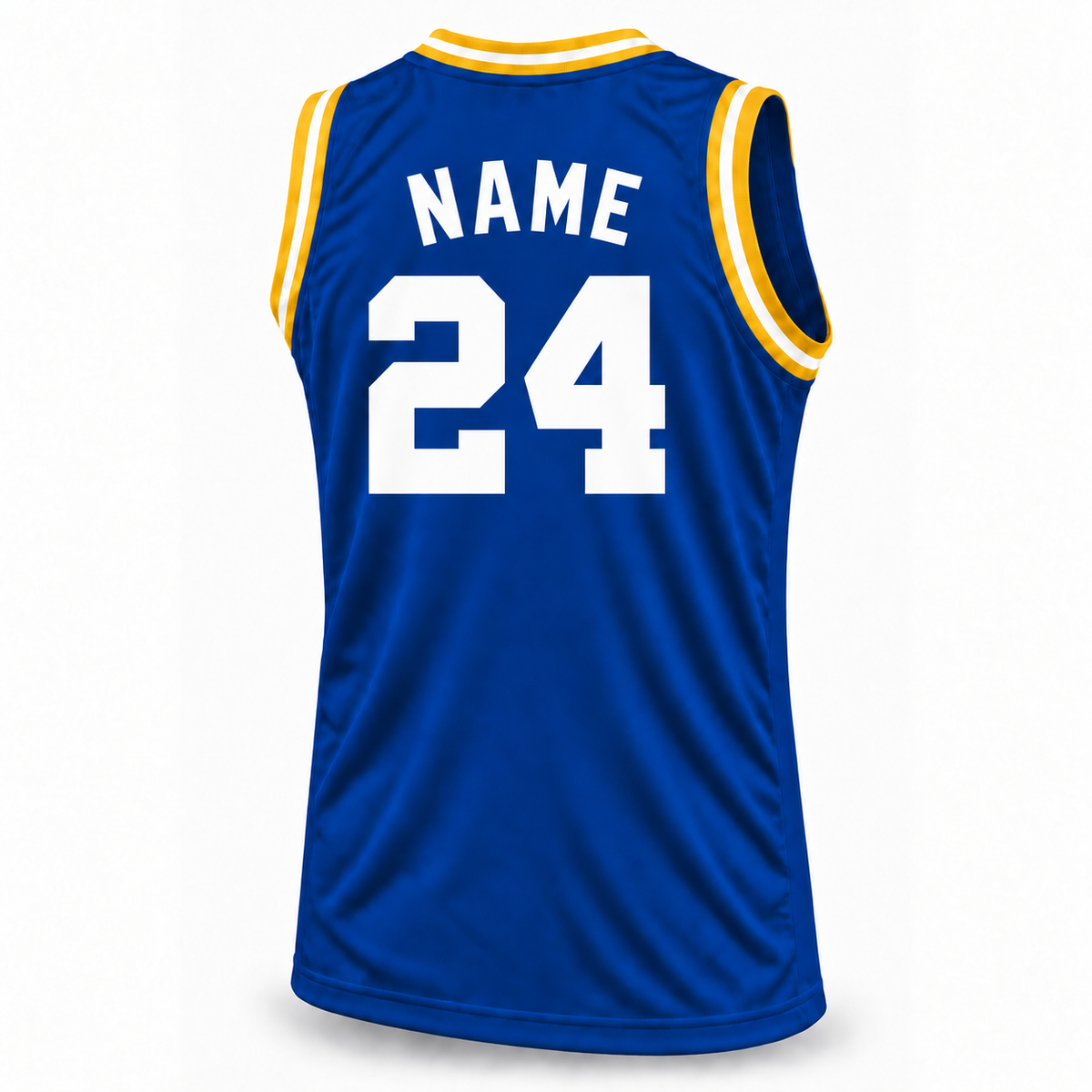 Blue All-Star basketball jersey back mockup with white NAME and number 24, no outline or year.