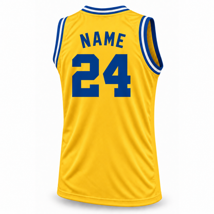 Yellow All-Star basketball jersey back mockup with royal blue NAME and number 24, no outline or year.