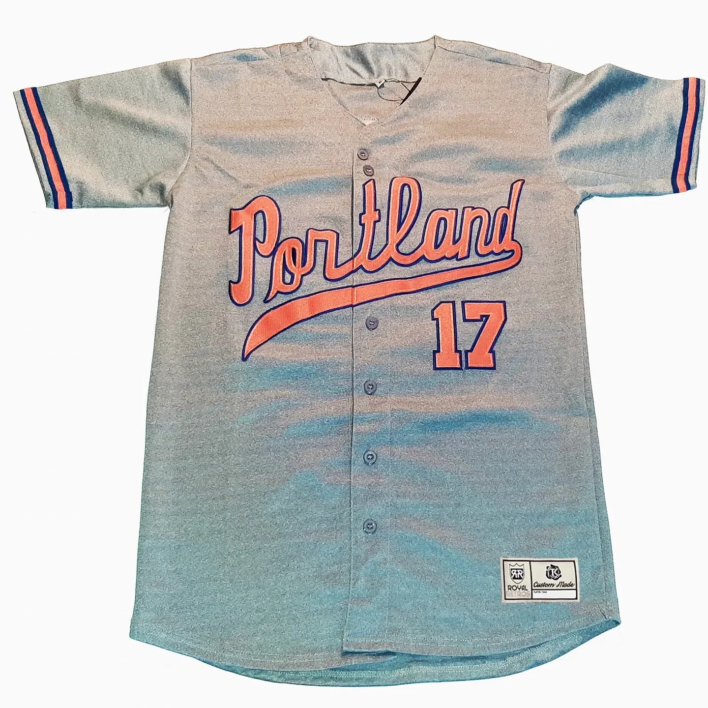 1968 Portland Beavers gray road jersey with Portland lettering — Royal Retros