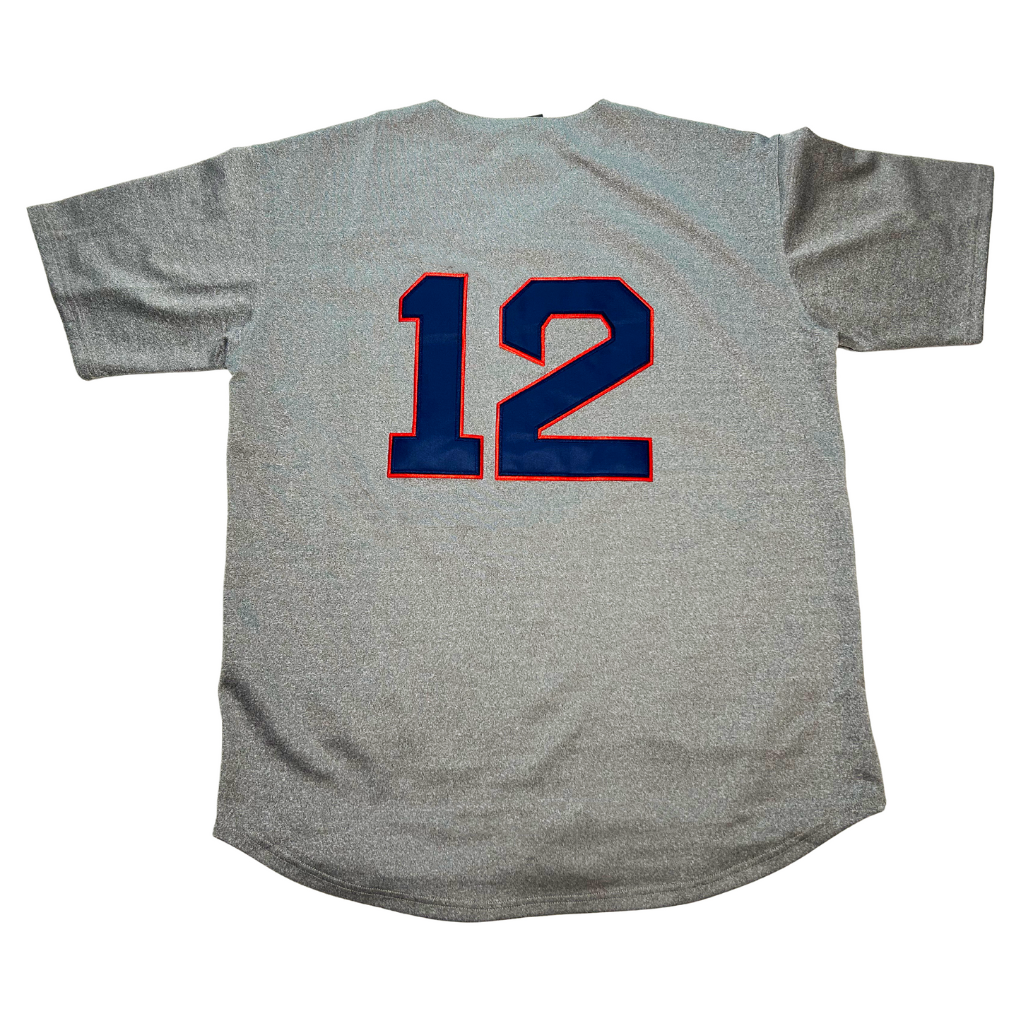 Gray Boston Baseball Jersey with number 12, heavyweight sewn tackle, individually handmade