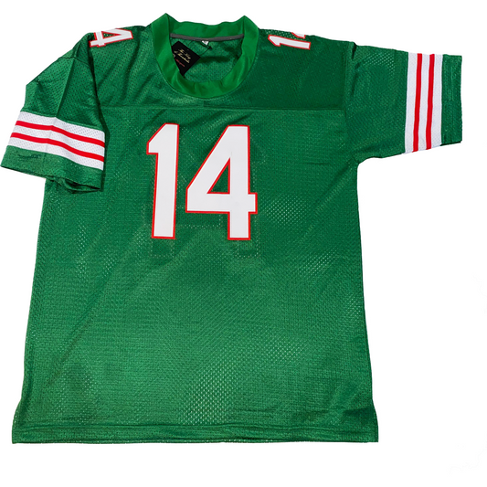 1970-1974 Montreal Alouettes green jersey with red and white trim and white #14 Royal Retros