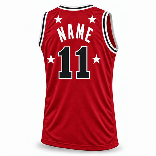 1970 All Star Jersey red back mockup, number 11, four full stars, NAME lettering
