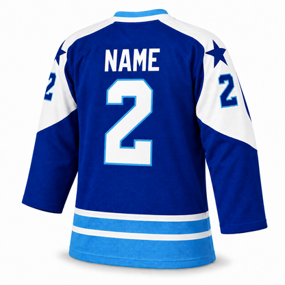 1972 Houston Aeros custom blue hockey jersey back with NAME and number 2