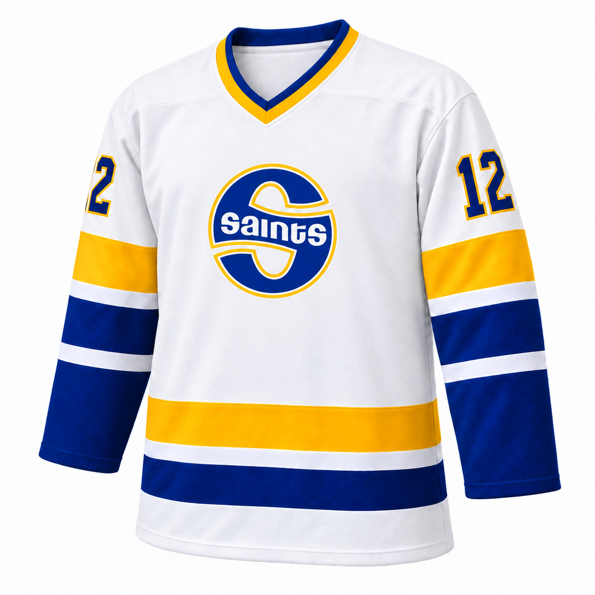 1972 Minnesota Fighting Saints custom jersey — White front mockup, number 12