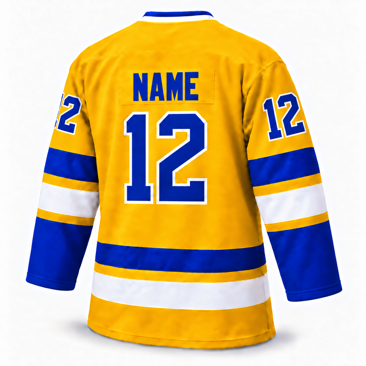 1972 Minnesota Fighting Saints custom jersey — Yellow back mockup, NAME 12