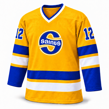 1972 Minnesota Fighting Saints custom jersey — Yellow front mockup, number 12