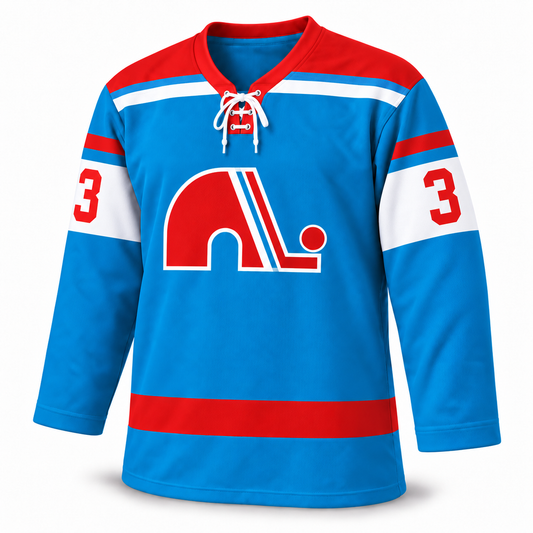 1972 WHA Nordiques blue jersey — front mockup, number 3
