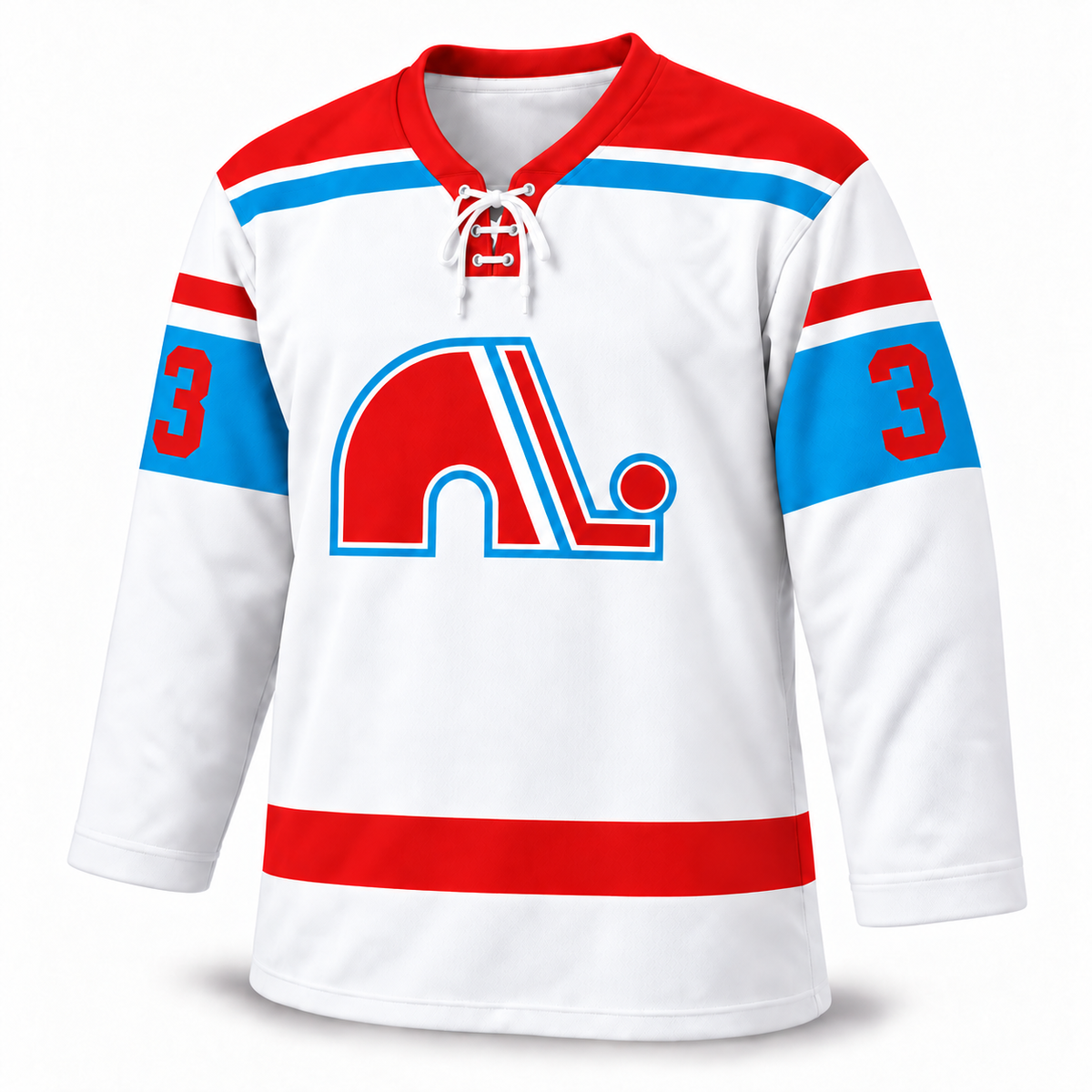 1972 WHA Nordiques white jersey — front mockup, number 3