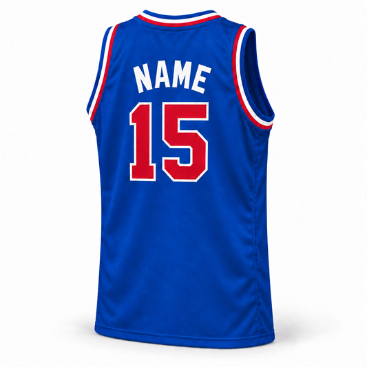 1975-76 Utah Stars basketball jersey, royal blue road uniform back with white NAME lettering and red number 15.