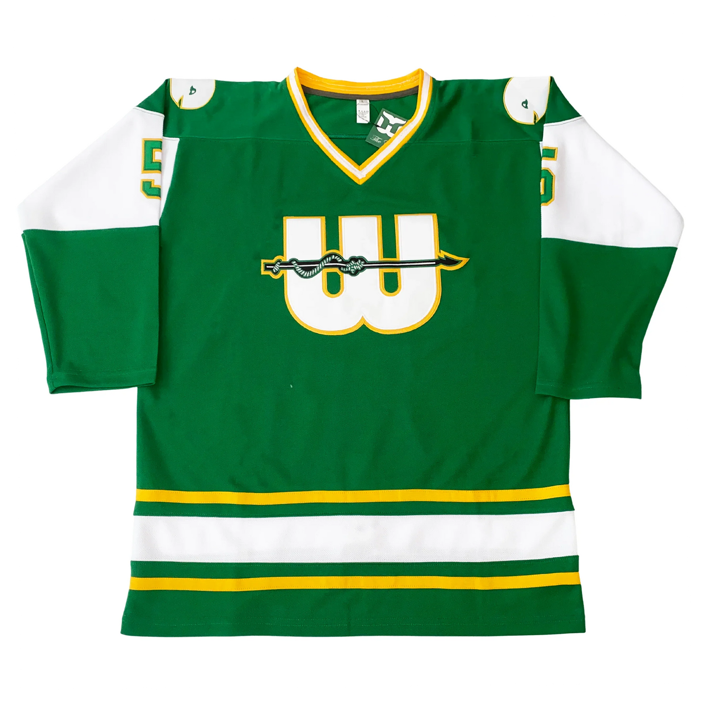 1975 New England Whalers green WHA jersey with harpoon W crest — Royal Retros
