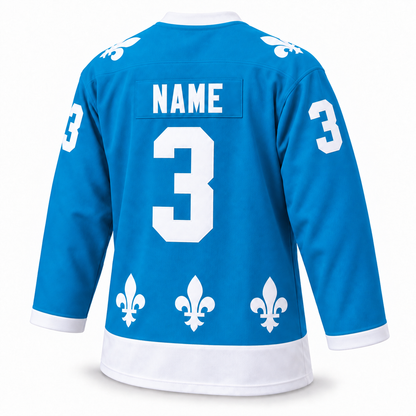 1976 WHA Quebec Nordiques blue jersey back mockup, NAME and number 3