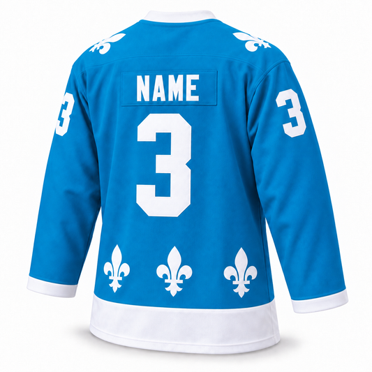 1976 WHA Quebec Nordiques blue jersey back mockup, NAME and number 3