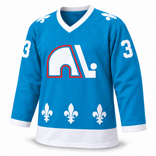 1976 WHA Quebec Nordiques blue jersey front mockup, number 3