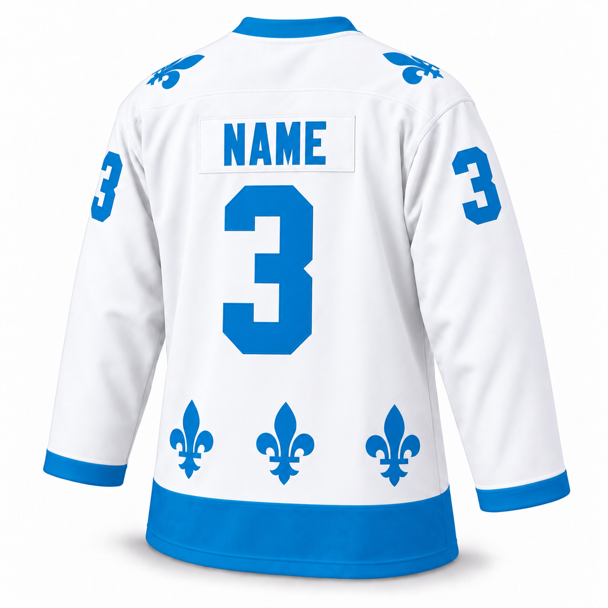 1976 WHA Quebec Nordiques white jersey back mockup, NAME and number 3