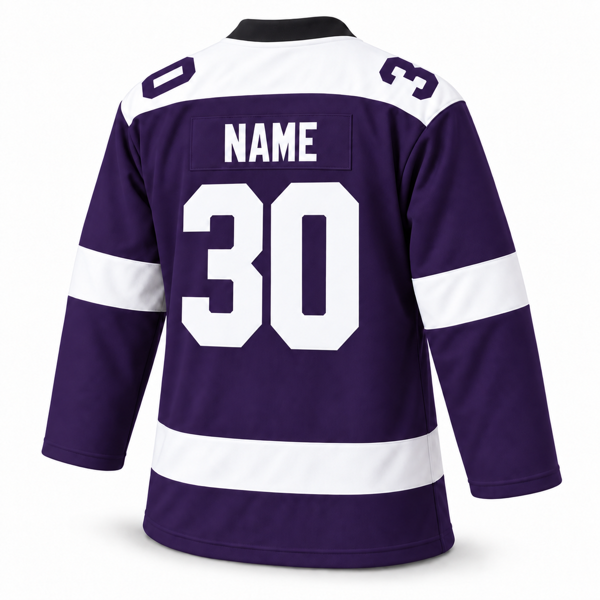1976 Cleveland Crusaders purple custom hockey jersey back mockup with NAME and number 30
