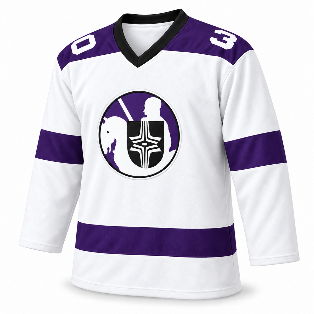 1976 Cleveland Crusaders white custom hockey jersey front mockup with number 30
