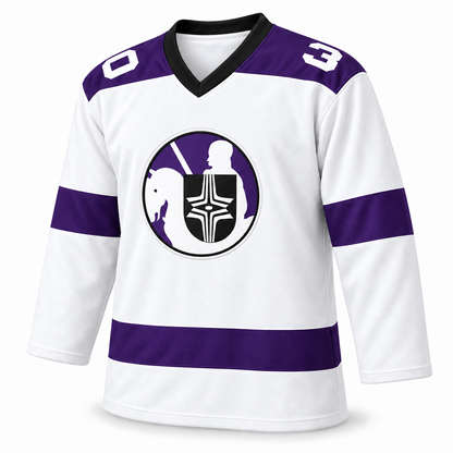 1976 Cleveland Crusaders white custom hockey jersey front mockup with number 30