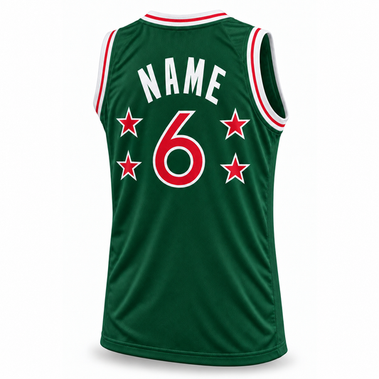 1977 All Star Jersey green back mockup, number 6, NAME on back