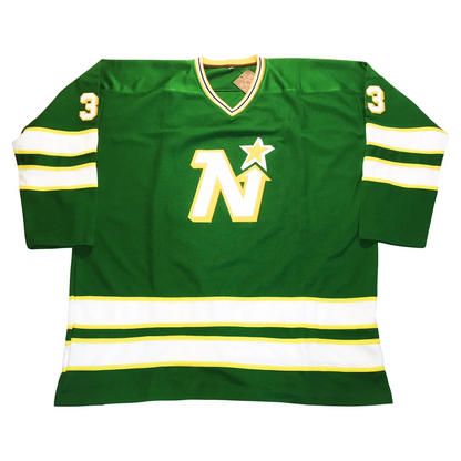 1977 Minnesota North Stars green jersey with N-star crest — Royal Retros