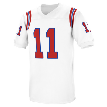 White England Colonials Jersey with red and blue accents in tackle twill style