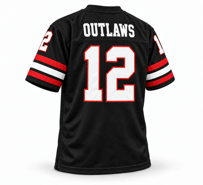 Oklahoma Outlaws USFL jersey, black back, OUTLAWS, number 12