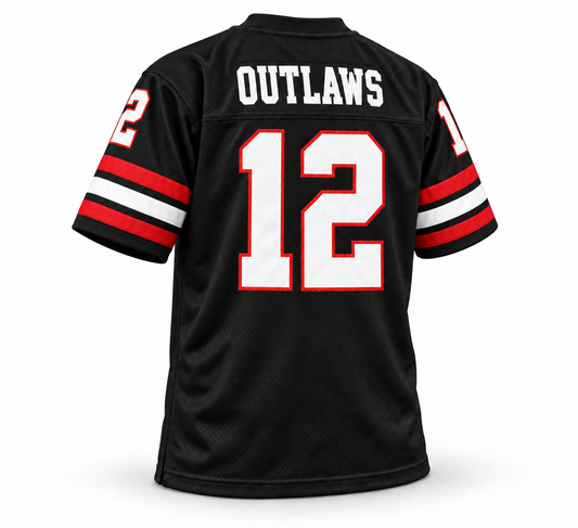 Oklahoma Outlaws USFL jersey, black back, OUTLAWS, number 12