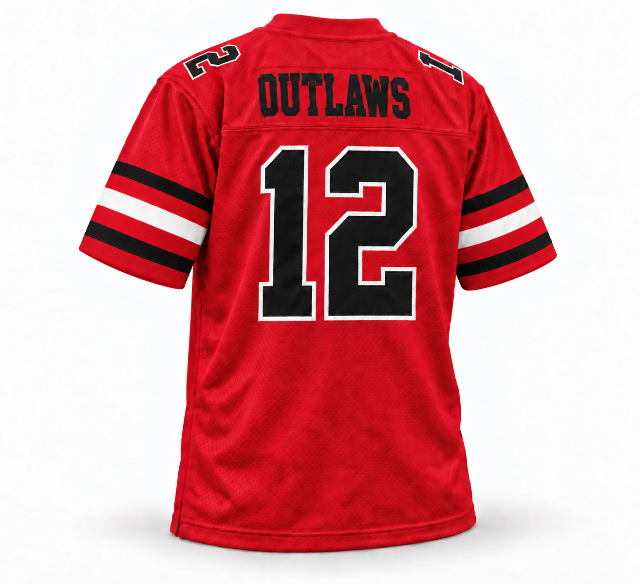 Oklahoma Outlaws USFL jersey, red back, OUTLAWS, number 12