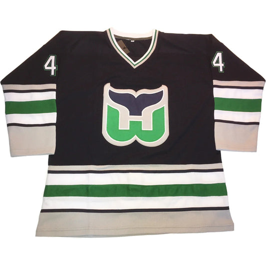 1990s Hartford Whalers navy jersey with whale-tail W crest — Royal Retros