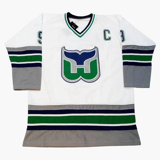 1990s Hartford Whalers white jersey with whale-tail W crest — Royal Retros