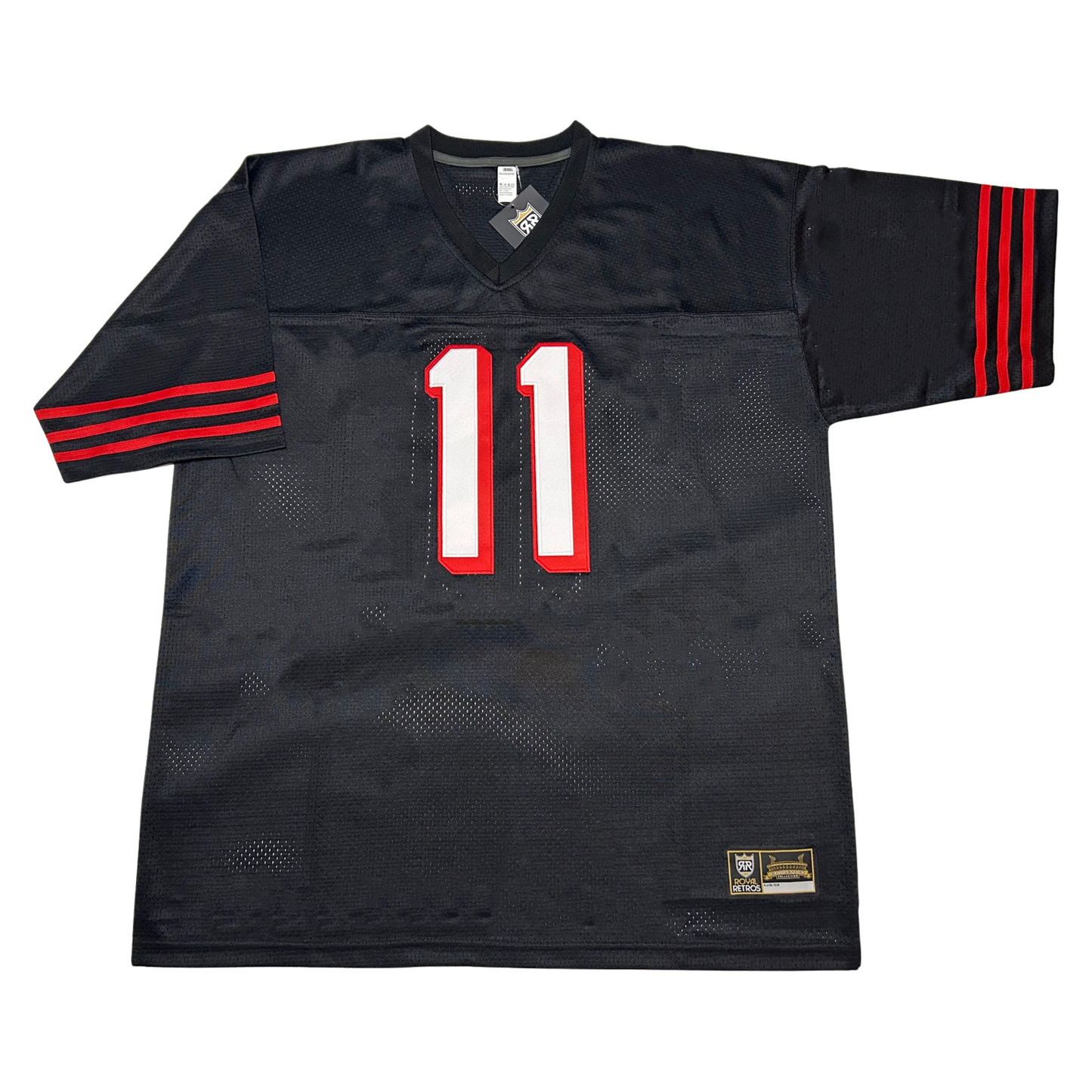 Black Faithful Jersey with red stripes and white number 11, embracing San Francisco football history